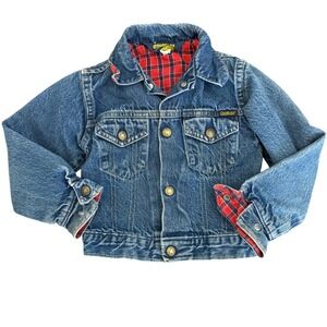 Vintage OshKosh B'Gosh Denim Jacket Flannel‎ Lined Kids Size 5 Retro Made In USA